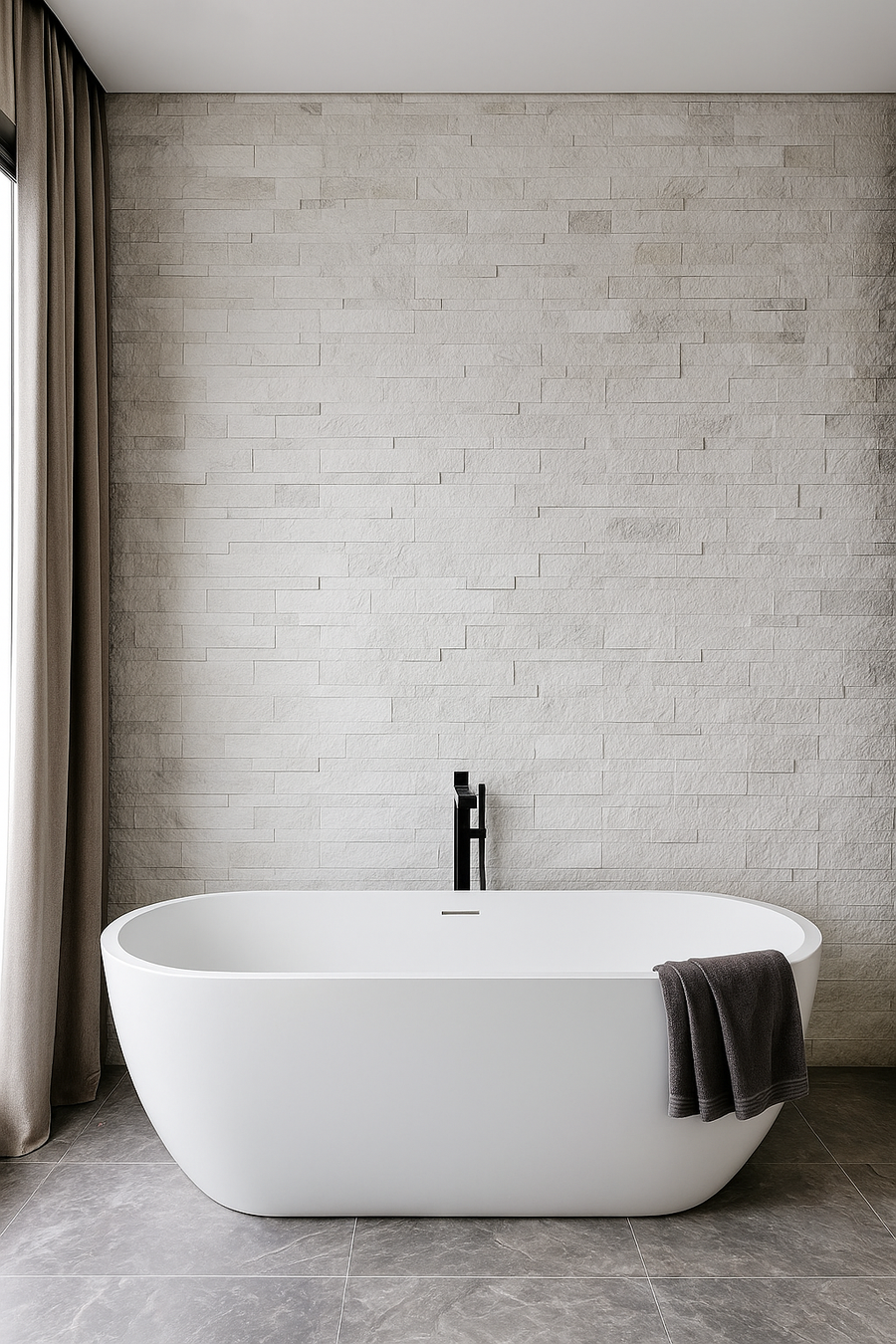 WHITE Quartzite Split Face Natural Stone Peel & Stick Wall Tiles - 15 x 60 cm