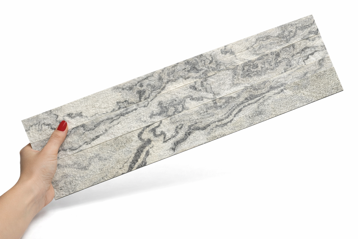SATVARIO WHITE Split Face Marble Peel & Stick Wall Tiles - 15 x 60 cm