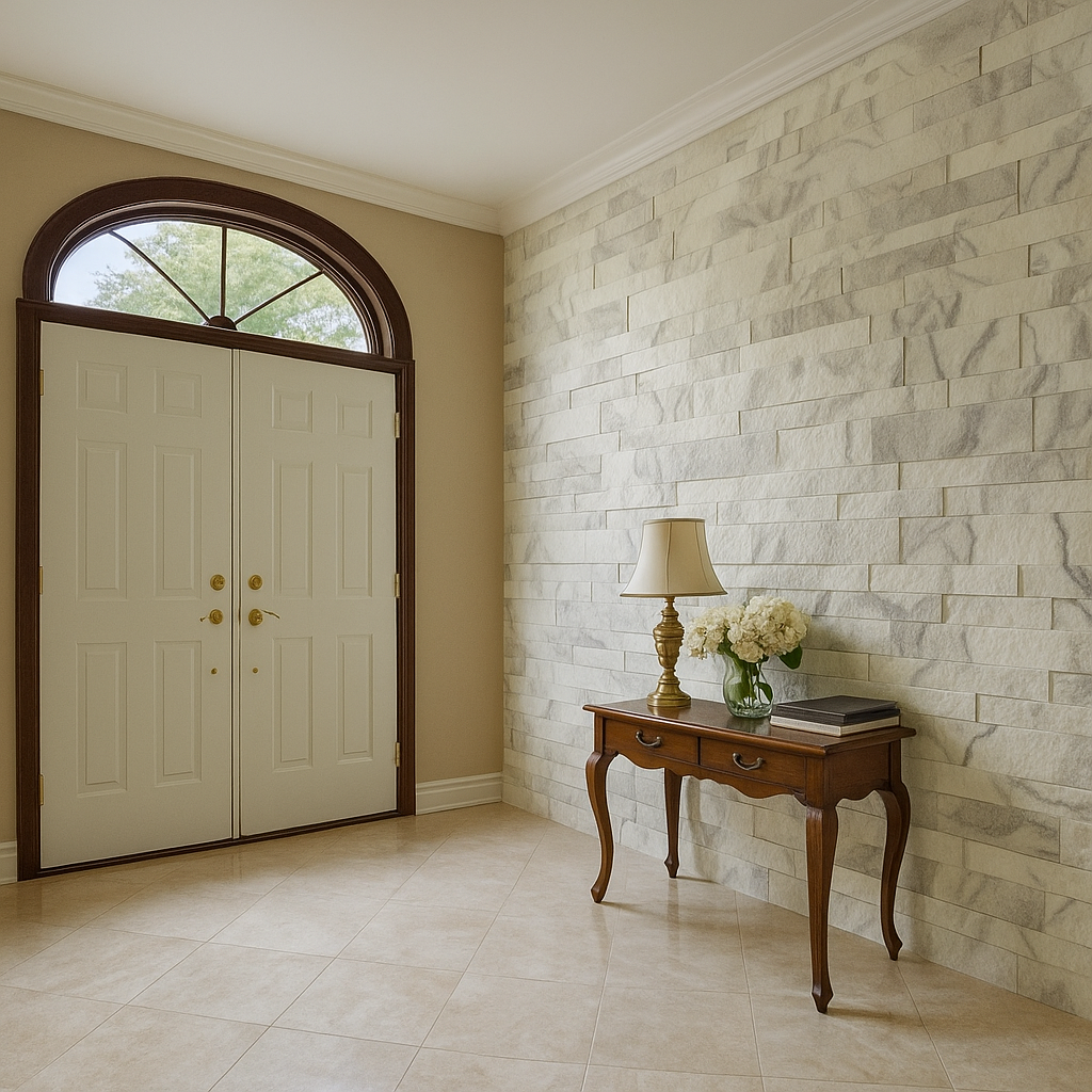 SATVARIO WHITE CLASSIC Split Face Marble Peel & Stick Wall Tile - 15 x 60 cm 