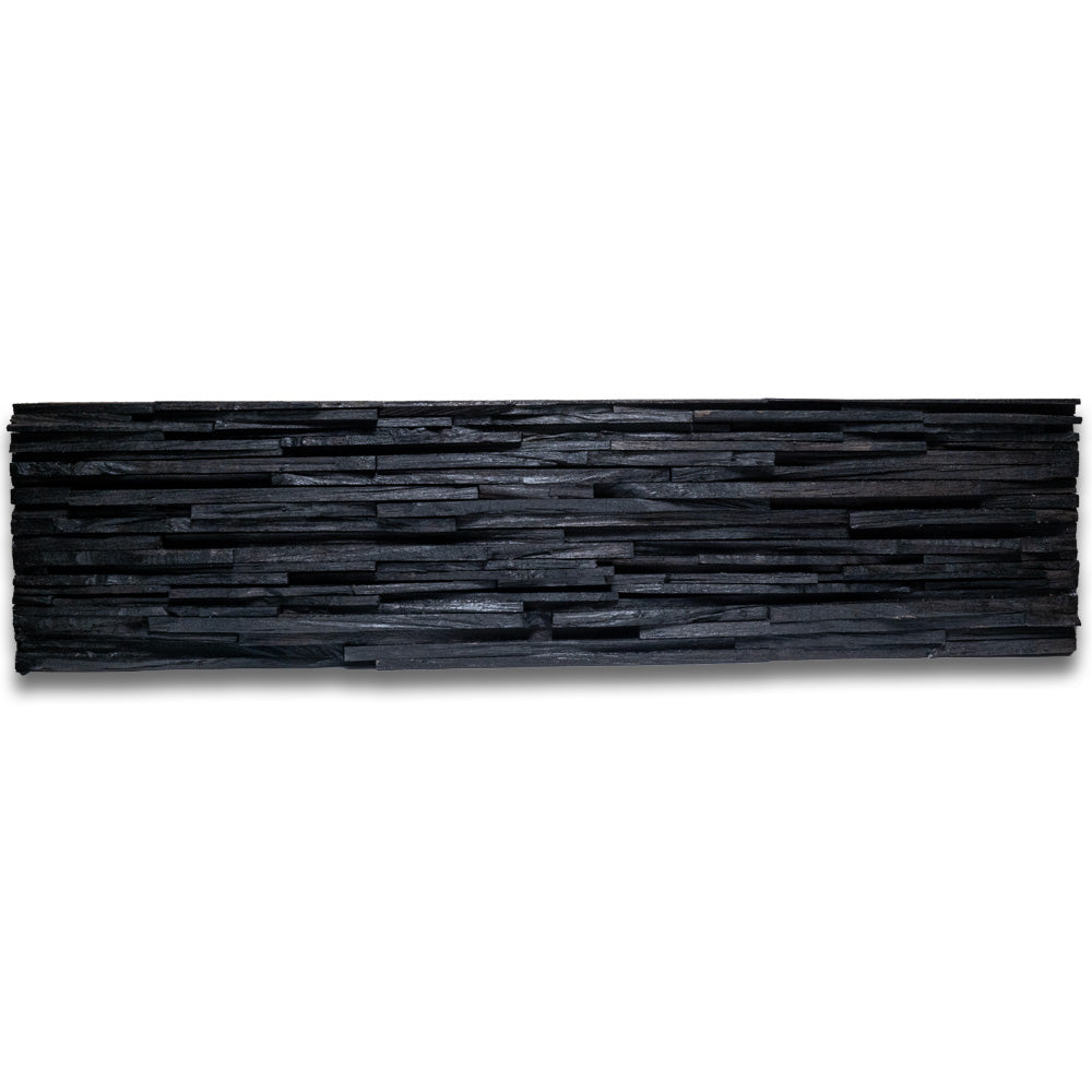 LINEAR SLIMWOOD USED FACE Split face charcoal wood panel - 15 x 60 cm