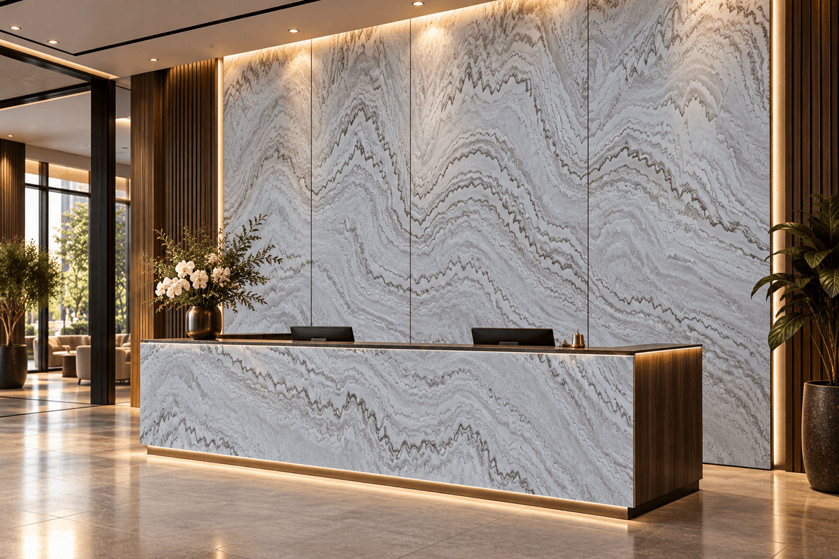 SATVARIO WHITE flexible stone veneer laminate - 122 x 244 x 0.2 cm 