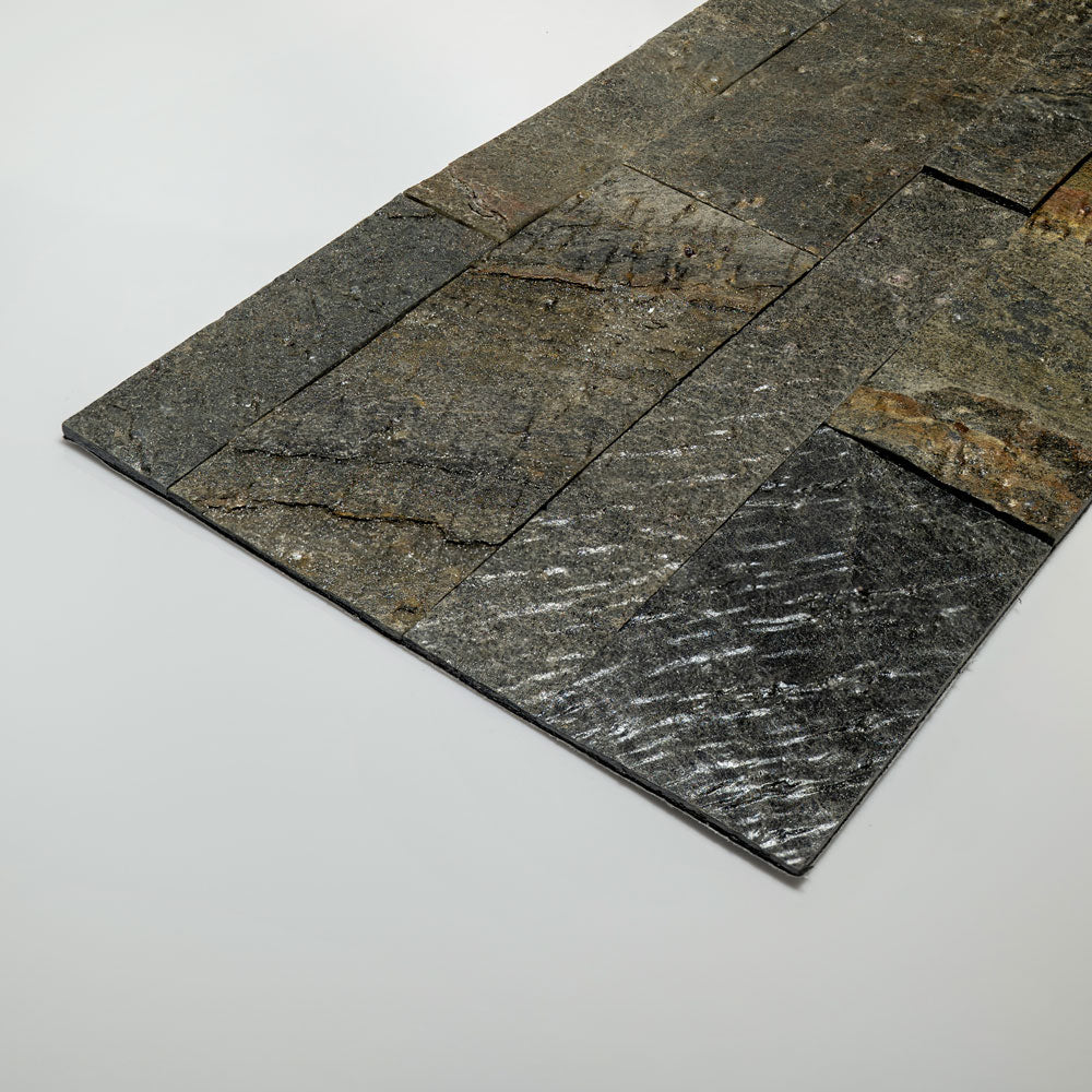 TOKYO EMERALD Split Face Quartzite Natural Stone Peel &amp; Stick Wall Panel - 15 x 60 cm