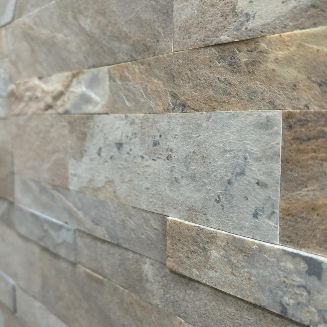 AUTUMN TAN Split Face Slate Natural Stone Peel & Stick Wall Tile - 15 x 60cm