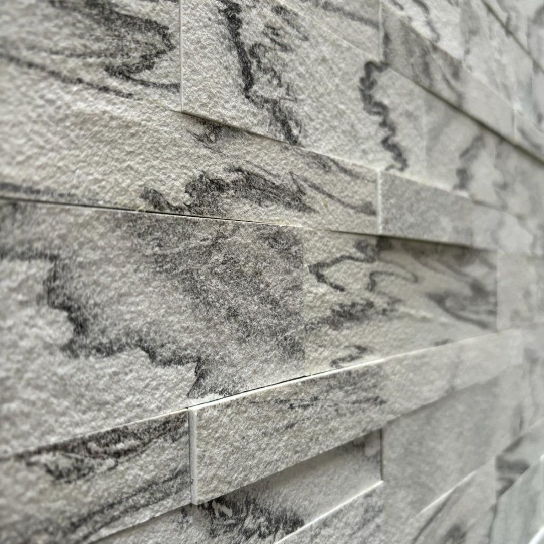 SATVARIO WHITE CLASSIC Split Face Marble Peel & Stick Wall Tile - 15 x 60 cm 