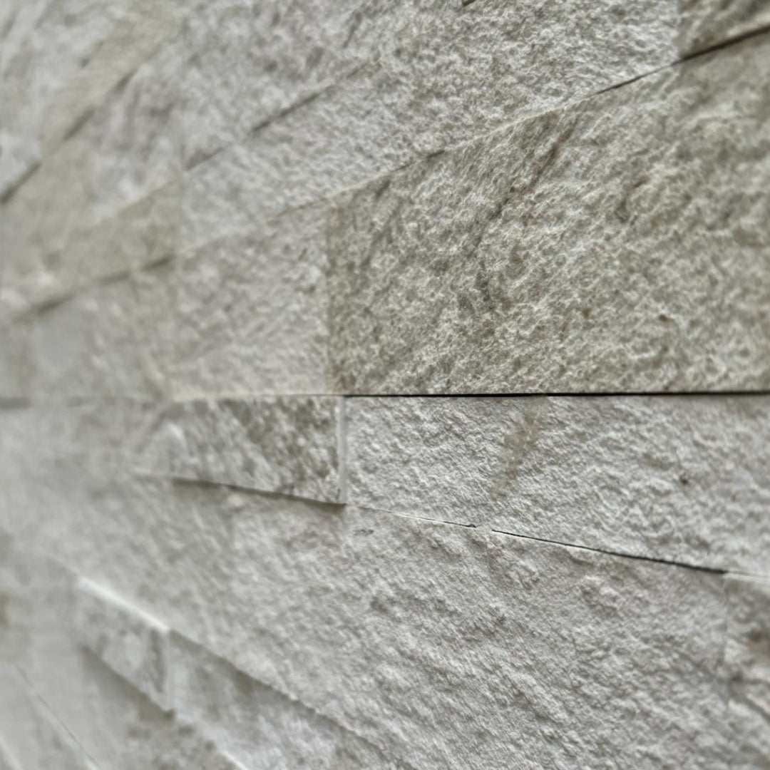 WHITE Quartzite Split Face Natural Stone Peel & Stick Wall Tiles - 15 x 60 cm