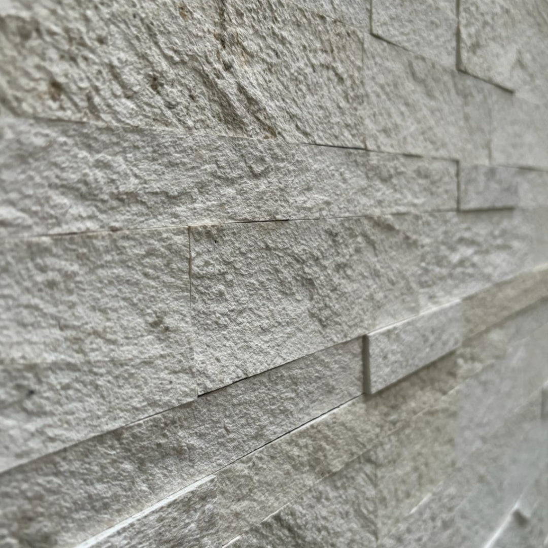 WHITE Quartzite Split Face Natural Stone Peel & Stick Wall Tiles - 15 x 60 cm
