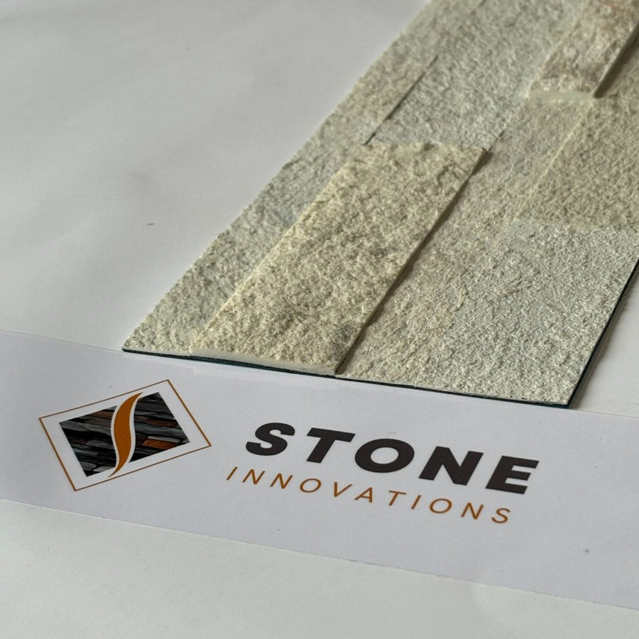 WHITE Quartzite Split Face Natural Stone Peel & Stick Wall Tiles - 15 x 60 cm