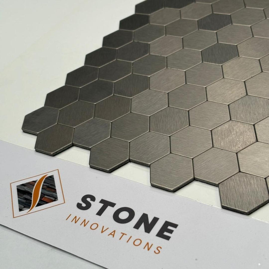 BRUSHED STEEL HEXAGON Self-adhesive tiles 28x28cm