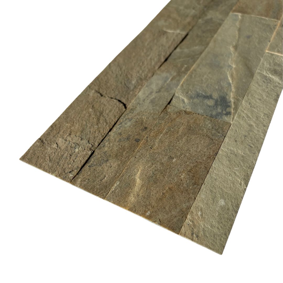 AUTUMN TAN Split Face Slate Natural Stone Peel & Stick Wall Tile - 15 x 60cm