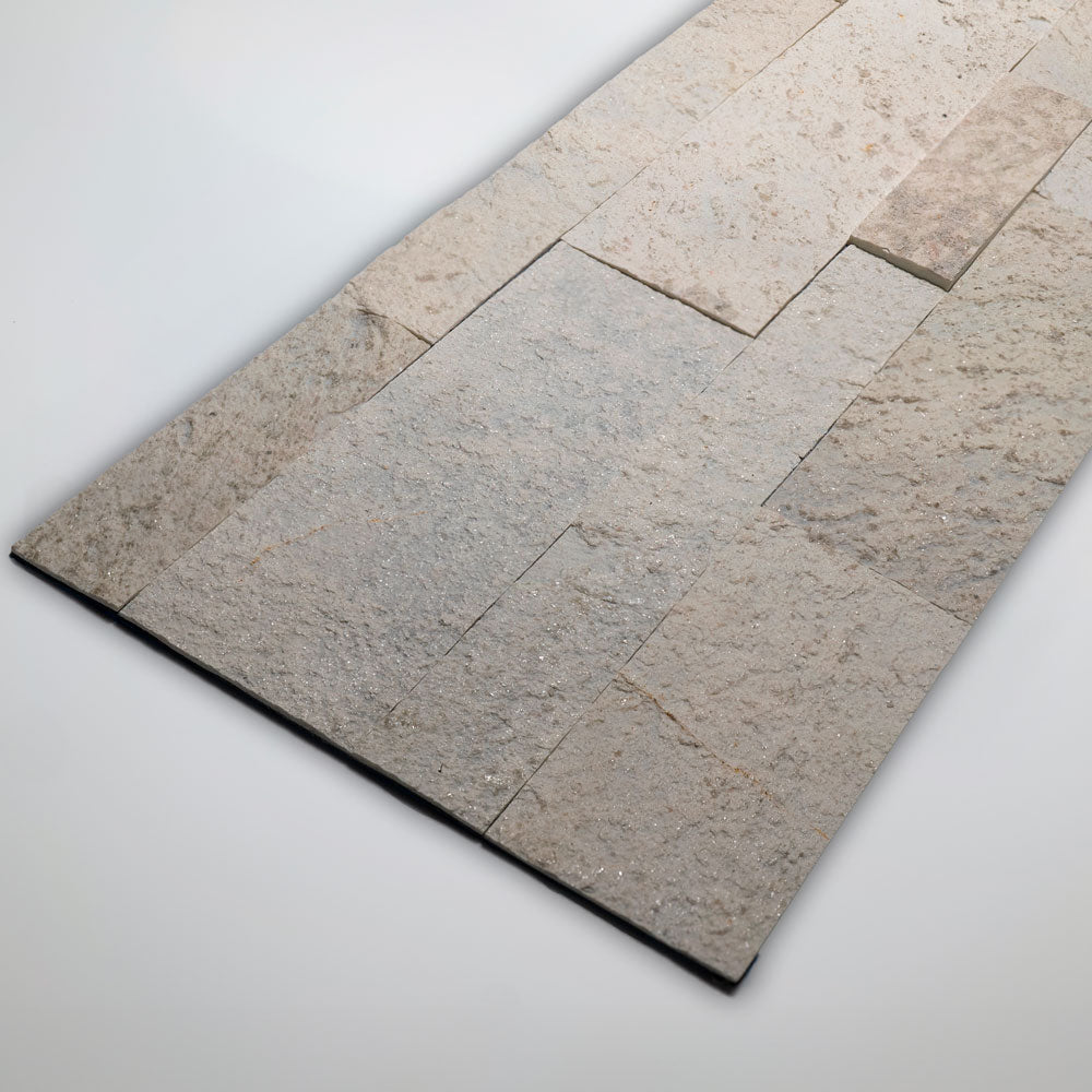WHITE Quartzite Split Face Natural Stone Peel & Stick Wall Tiles - 15 x 60 cm